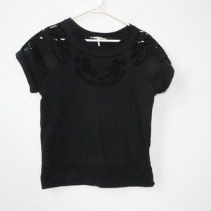 Sandro Black Perforated Embroidery Shirt Size 1